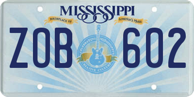 MS license plate ZOB602