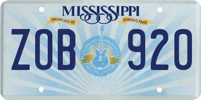 MS license plate ZOB920