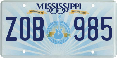 MS license plate ZOB985