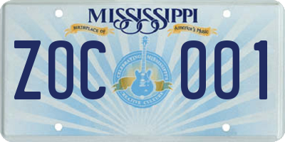 MS license plate ZOC001