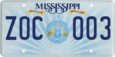 MS license plate ZOC003