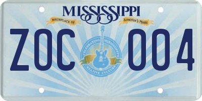 MS license plate ZOC004