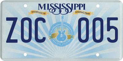 MS license plate ZOC005