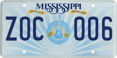 MS license plate ZOC006