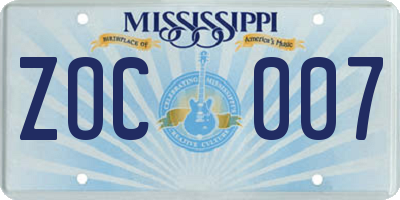 MS license plate ZOC007