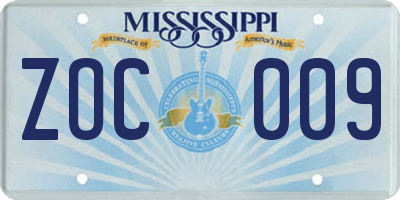 MS license plate ZOC009