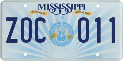 MS license plate ZOC011