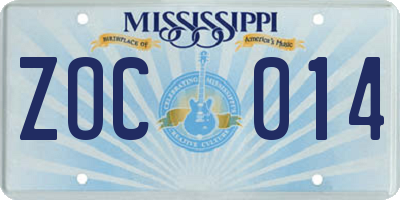 MS license plate ZOC014