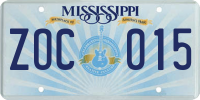MS license plate ZOC015