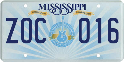 MS license plate ZOC016