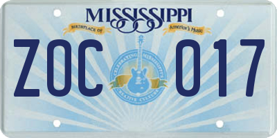 MS license plate ZOC017
