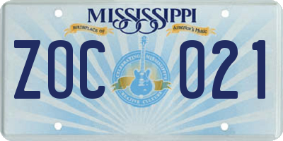 MS license plate ZOC021