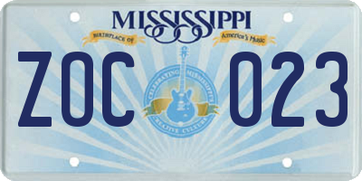 MS license plate ZOC023