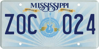 MS license plate ZOC024