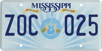 MS license plate ZOC025