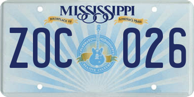MS license plate ZOC026