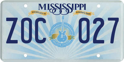 MS license plate ZOC027