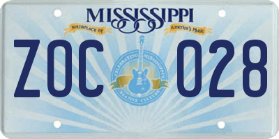 MS license plate ZOC028