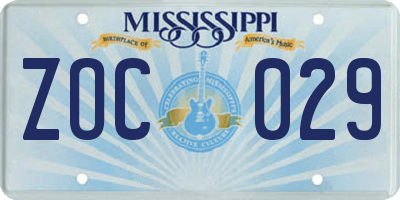 MS license plate ZOC029