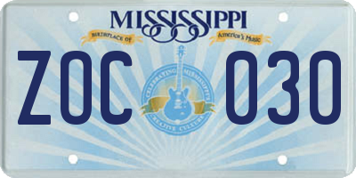 MS license plate ZOC030
