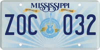 MS license plate ZOC032