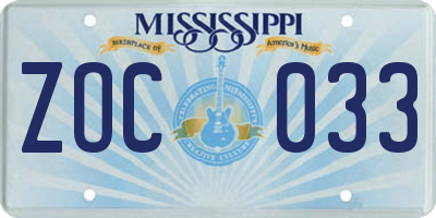 MS license plate ZOC033