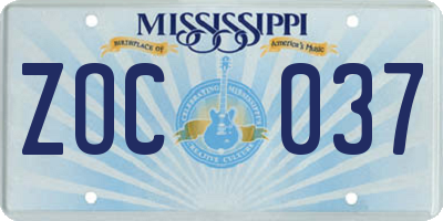 MS license plate ZOC037