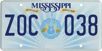 MS license plate ZOC038