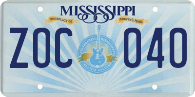 MS license plate ZOC040