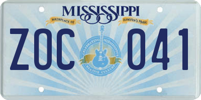 MS license plate ZOC041
