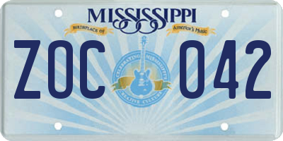 MS license plate ZOC042