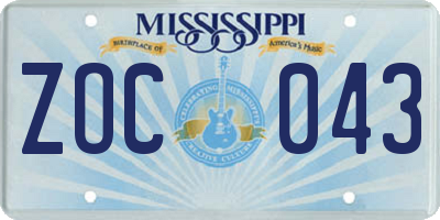 MS license plate ZOC043