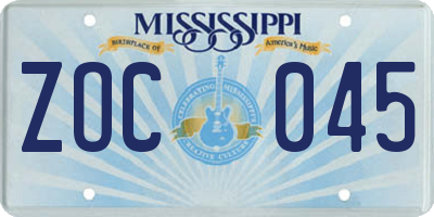 MS license plate ZOC045