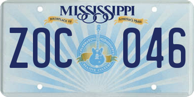 MS license plate ZOC046