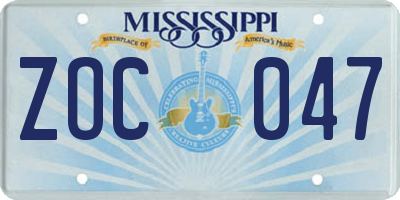 MS license plate ZOC047
