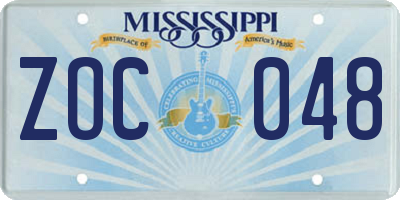 MS license plate ZOC048