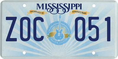 MS license plate ZOC051