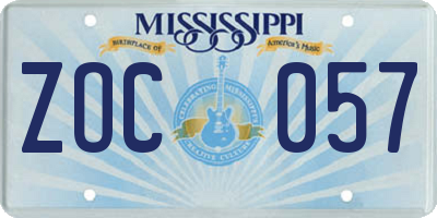 MS license plate ZOC057