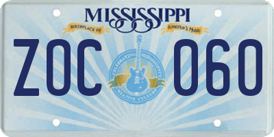 MS license plate ZOC060