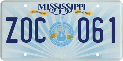 MS license plate ZOC061