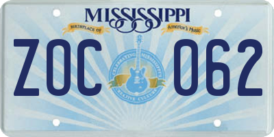 MS license plate ZOC062