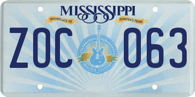 MS license plate ZOC063