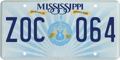 MS license plate ZOC064
