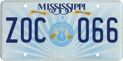MS license plate ZOC066