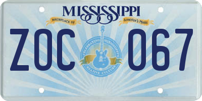 MS license plate ZOC067