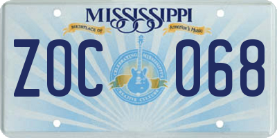 MS license plate ZOC068