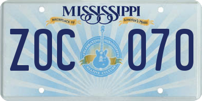 MS license plate ZOC070
