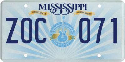 MS license plate ZOC071