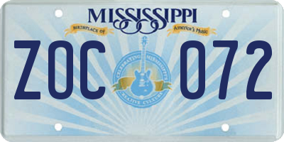 MS license plate ZOC072