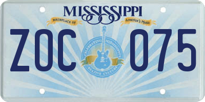 MS license plate ZOC075